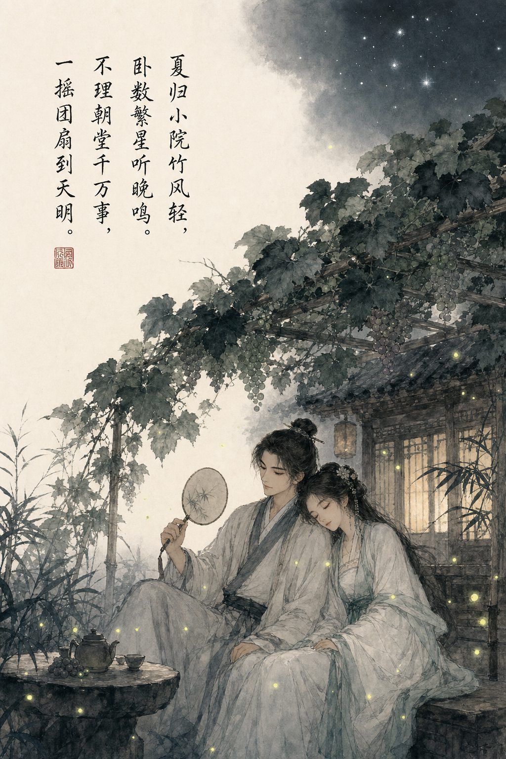 夏归小院 · 水墨纳凉